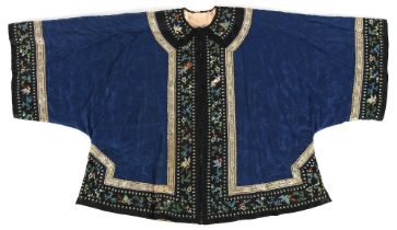 Property of a gentleman - a Chinese lady's blue silk jacket, late 19th / early 20th century, with