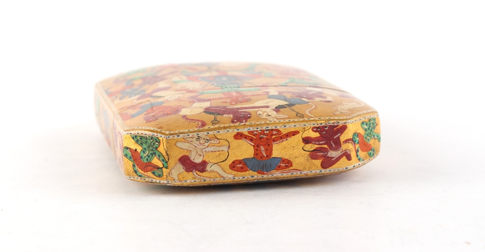 Property of a gentleman - a 19th century Indian lacquered papier mache cigar case, well painted with - Image 4 of 4