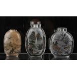 Property of a deceased estate - three Chinese inside painted glass snuff bottles, each of slightly