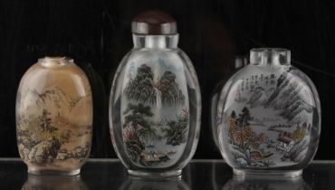 Property of a deceased estate - three Chinese inside painted glass snuff bottles, each of slightly