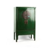 Property of a lady - a Chinese green painted two-door cupboard, late 19th / early 20th century, with
