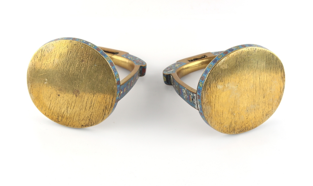 Property of a lady - a pair of Chinese bronze & cloisonne stirrups, 19th century, each 6.5ins. (16. - Image 3 of 3