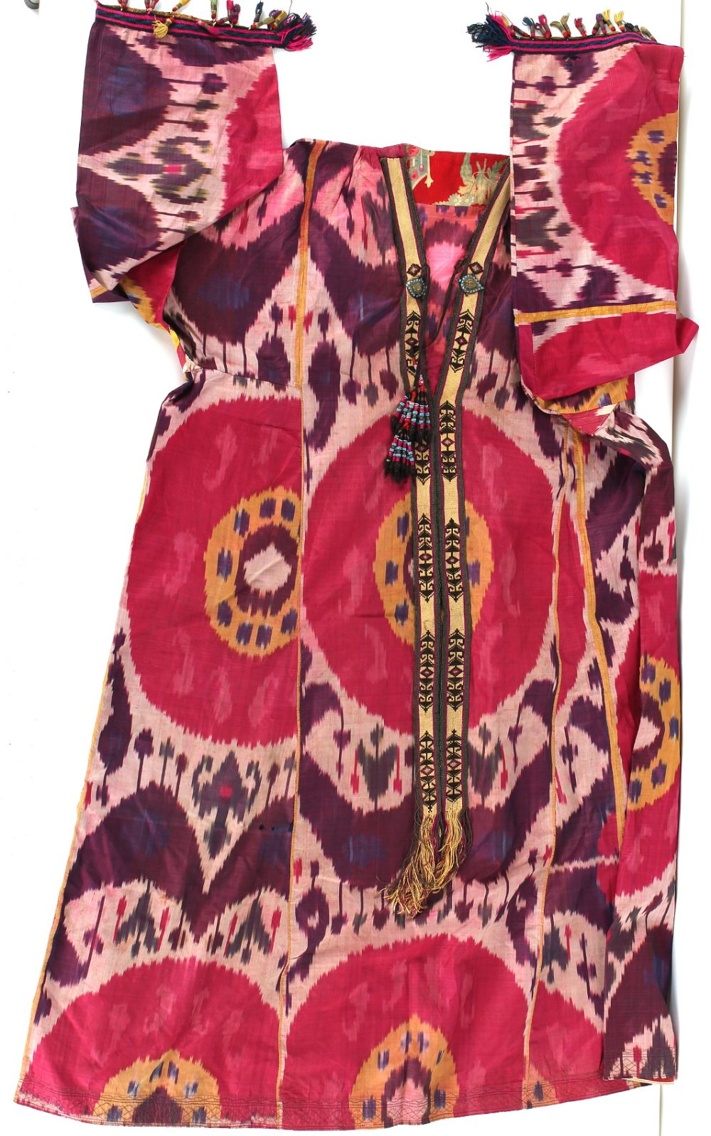 Property of a lady - two Uzbekistan or Afghanistan silk ikat robes or chapans, the larger with - Image 2 of 7