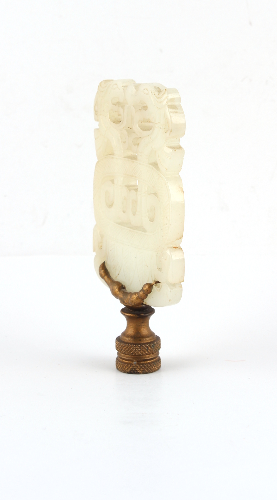 Property of a lady - a Chinese carved white jade pendant plaque adapted as a lampshade finial, 3. - Image 4 of 4