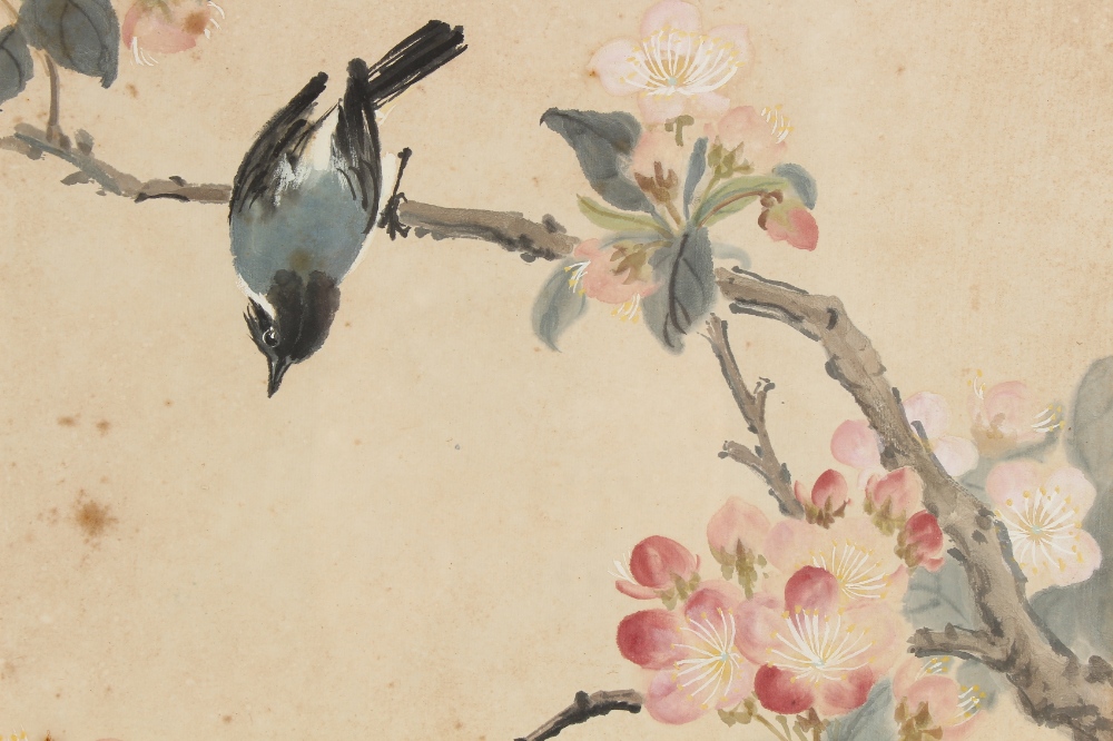 Property of a gentleman - two early 20th century Chinese paintings on paper, one depicting a bird on - Image 3 of 7