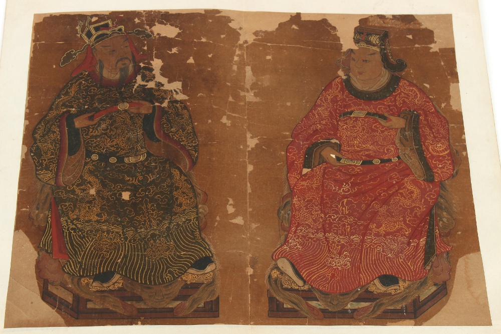 Property of a deceased estate - a folio of six Chinese paintings on paper depicting guardians and - Image 4 of 5