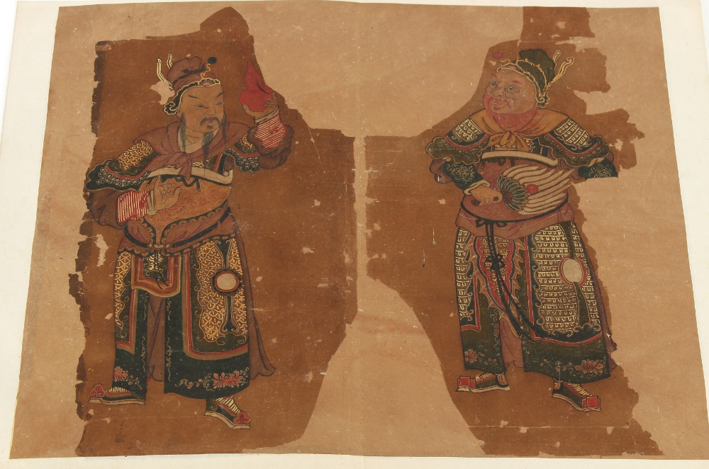 Property of a deceased estate - a folio of six Chinese paintings on paper depicting guardians and - Image 3 of 5