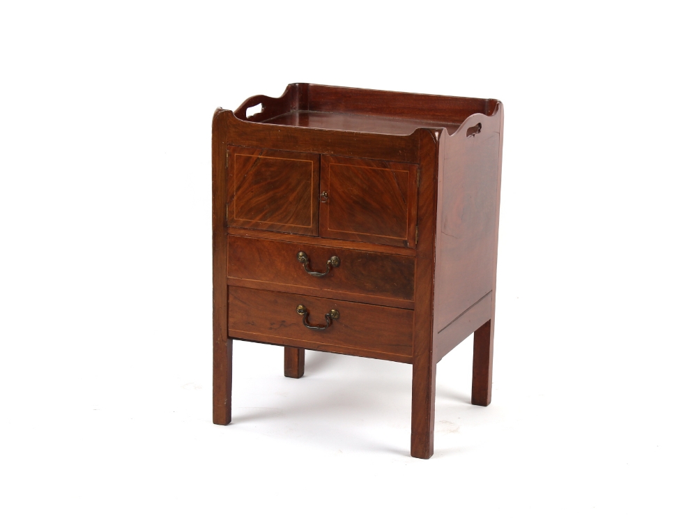 Property of a deceased estate - a George III mahogany tray-top commode, with two-door cupboard above