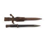 Property of a gentleman - a German WWII bayonet, K98 model, in scabbard with leather frog.