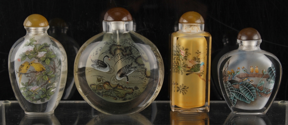 Property of a deceased estate - four Chinese inside painted glass snuff bottles, each painted with - Image 2 of 2