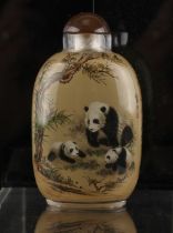 Property of a deceased estate - a Chinese inside painted glass snuff bottle, of slightly flattened