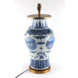 Property of a lady - a Chinese blue & white baluster vase, 19th century, decorated with dragon &