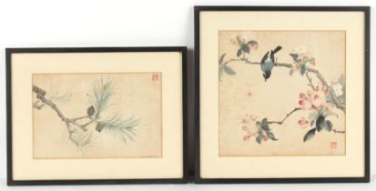 Property of a gentleman - two early 20th century Chinese paintings on paper, one depicting a bird on