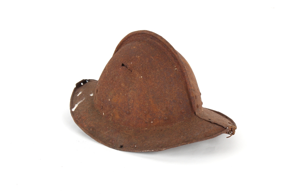 Property of a gentleman - a rusted steel English Civil War style pikeman's pot helmet or morion - Image 2 of 3