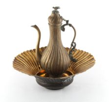 Property of a deceased estate - a Middle Eastern Ottoman Islamic brass ewer & basin, 18th / 19th