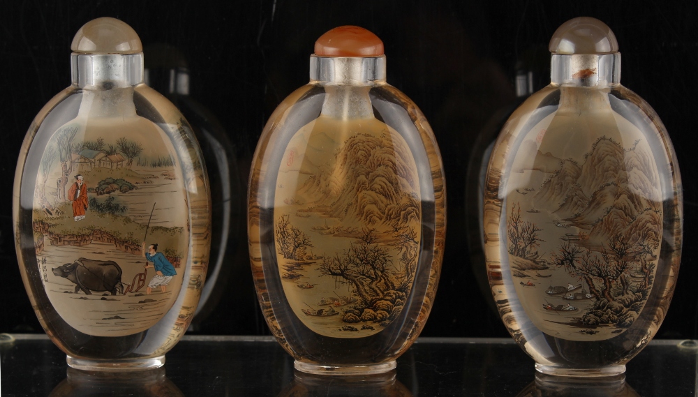 Property of a deceased estate - three large Chinese inside painted glass snuff bottles, each of - Image 2 of 2