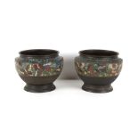 Property of a lady - a pair of late 19th century Japanese cloisonne planters or jardinieres, each