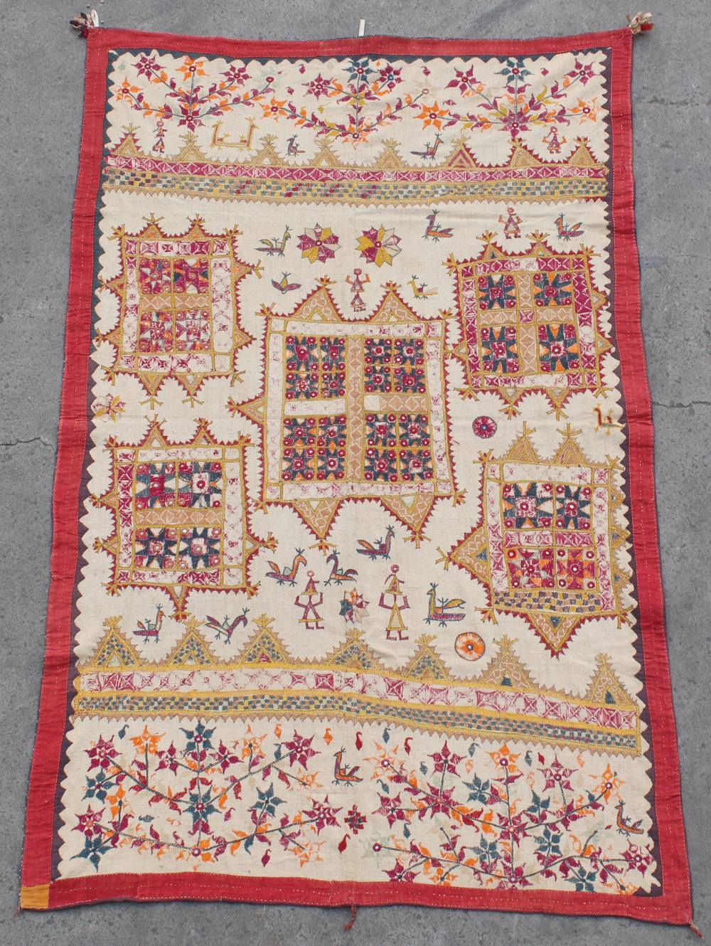 Property of a lady - an Indian silk embroidered cotton hanging, probably Rajasthan, with nine - Image 3 of 3