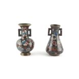 Property of a lady - two late 19th / early 20th century cloisonne vases, with lug handles, the