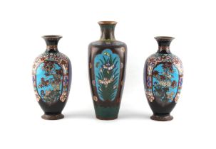 Property of a lady - a pair of Japanese cloisonne square section baluster vases, early 20th century,