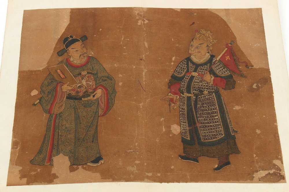 Property of a deceased estate - a folio of six Chinese paintings on paper depicting guardians and - Image 2 of 5