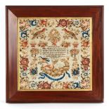 Property of a lady - a large Victorian needlework picture or sampler, signed Emma Saltmer, Aged