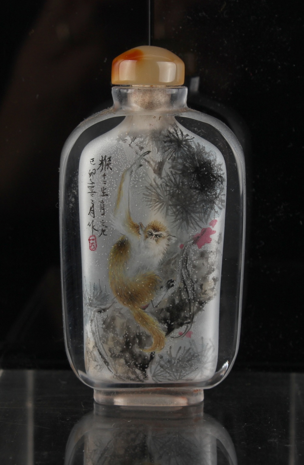 Property of a deceased estate - a Chinese inside painted glass snuff bottle, of flattened form