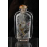 Property of a deceased estate - a Chinese inside painted glass snuff bottle, of flattened form