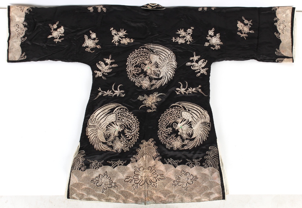 Property of a gentleman - a Chinese black silk jacket with embroidered couched silver threads - Image 2 of 2