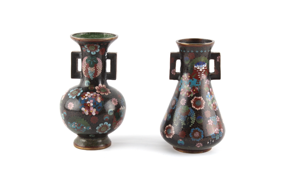 Property of a lady - two late 19th / early 20th century cloisonne vases, with lug handles, the - Image 2 of 3