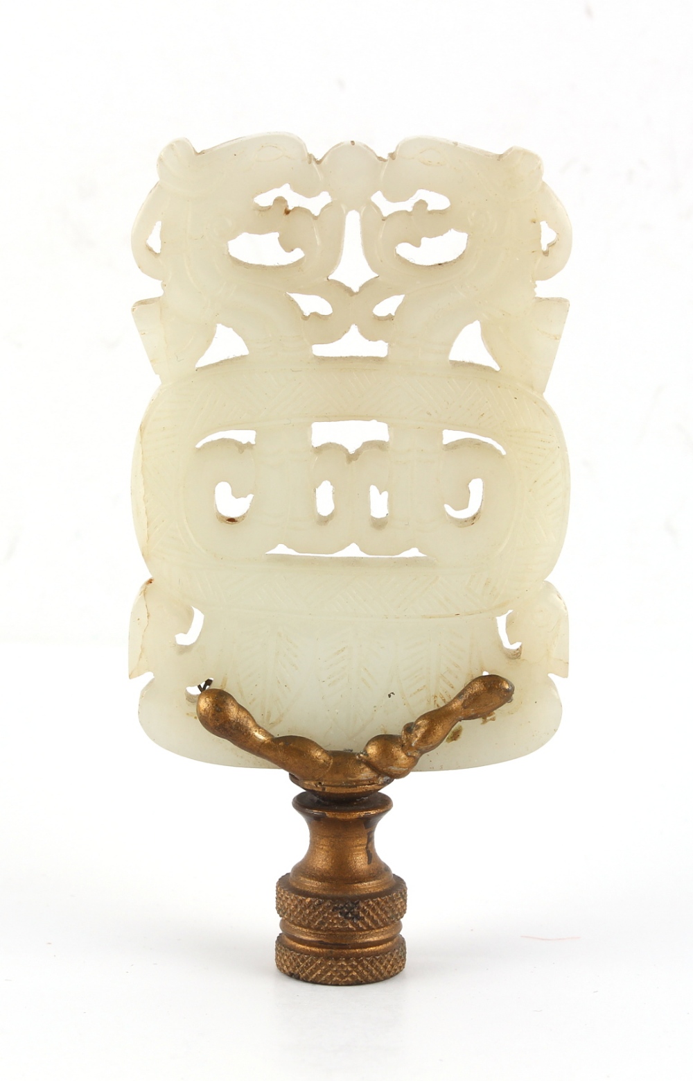Property of a lady - a Chinese carved white jade pendant plaque adapted as a lampshade finial, 3. - Image 2 of 4