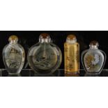Property of a deceased estate - four Chinese inside painted glass snuff bottles, each painted with