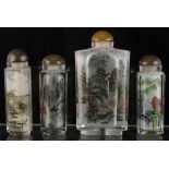 Property of a deceased estate - four Chinese inside painted glass snuff bottles, one of triangular