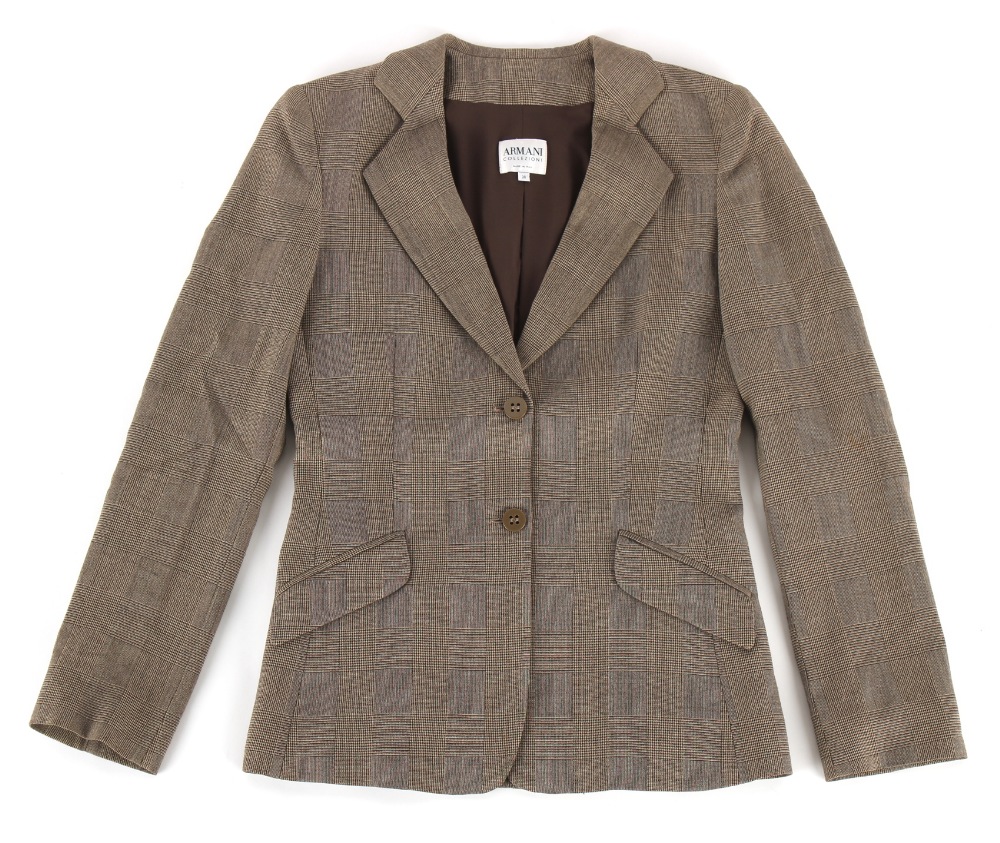 Property of a lady - fashion - ARMANI - a lady's pale brown check jacket, very little wear, EUR size