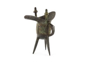Property of a deceased estate - a Chinese archaistic bronze ritual wine vessel, jue, 6.85ins. (17.