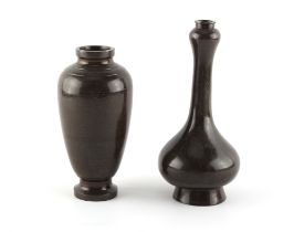 Property of a gentleman - a small Chinese bronze 'Shi sou' silver wire inlaid baluster vase, Qing