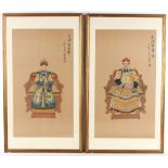 Property of a lady - a pair of Chinese ancestor type painting on silk, each signed with