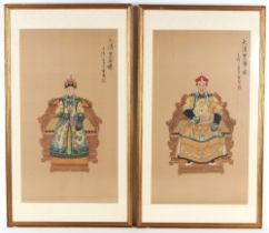 Property of a lady - a pair of Chinese ancestor type painting on silk, each signed with