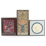 Property of a lady - three Chinese embroidered silk panels, 19th century & later, all framed, the