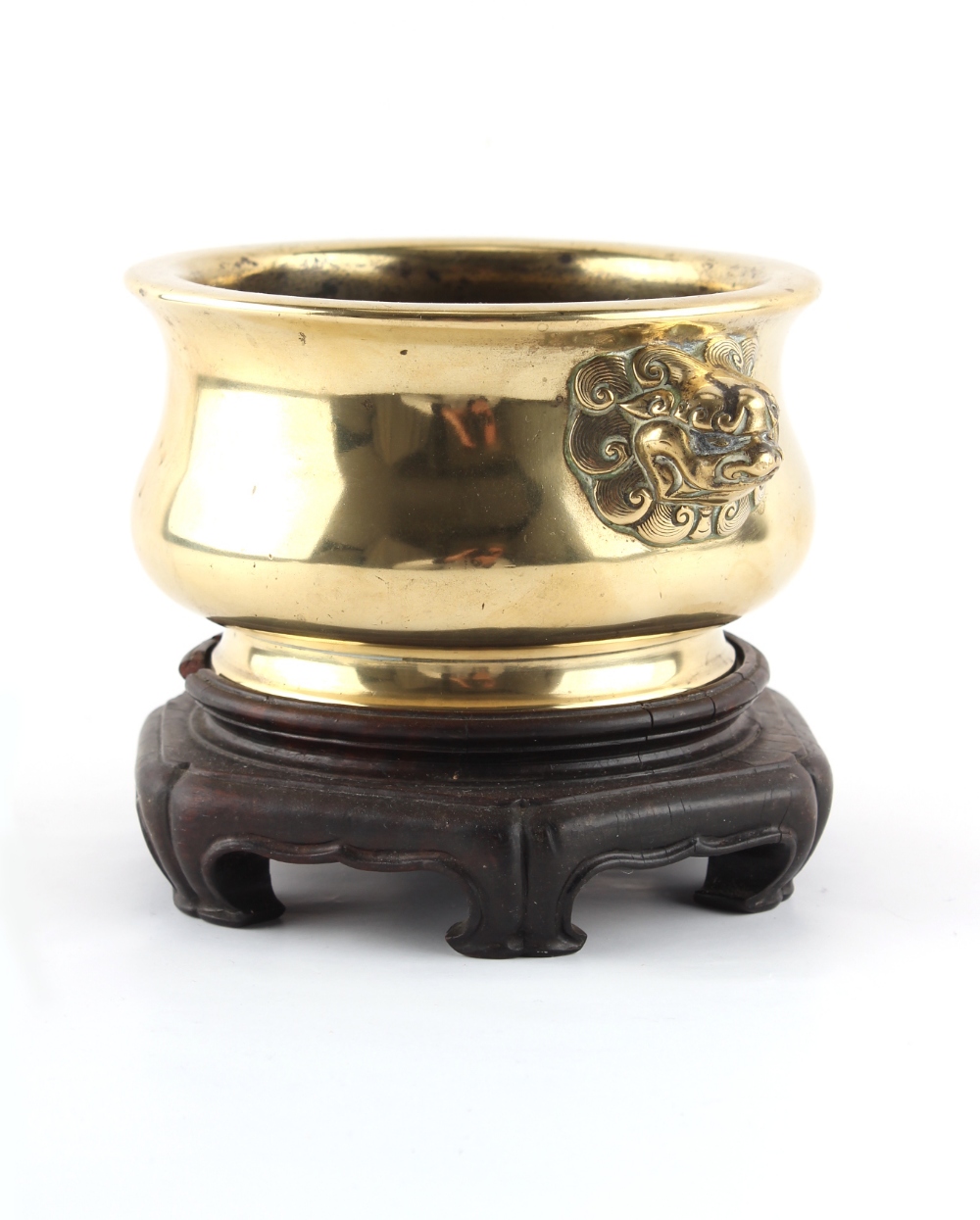 Property of a lady - a Chinese polished bronze censer, 18th century, with lion mask handles, 6- - Image 2 of 5