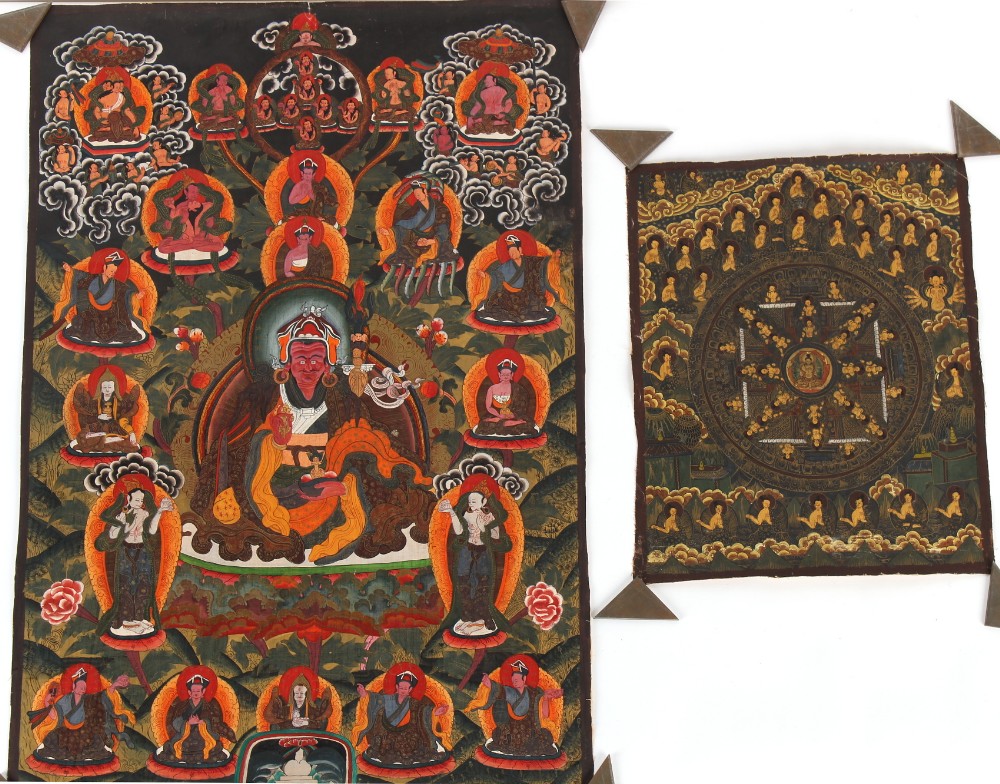 Property of a gentleman - three Tibetan thanka or thangka, all unframed, the largest 34.2 by 25. - Image 3 of 3