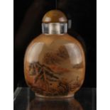 Property of a deceased estate - a Chinese inside painted glass snuff bottle, of slightly flattened