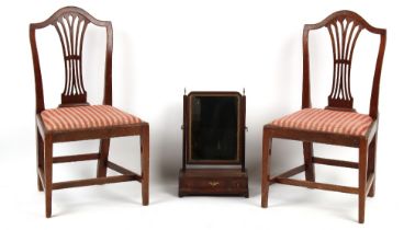 Property of a lady - an early George III mahogany swing-frame toilet mirror, with three drawer base,