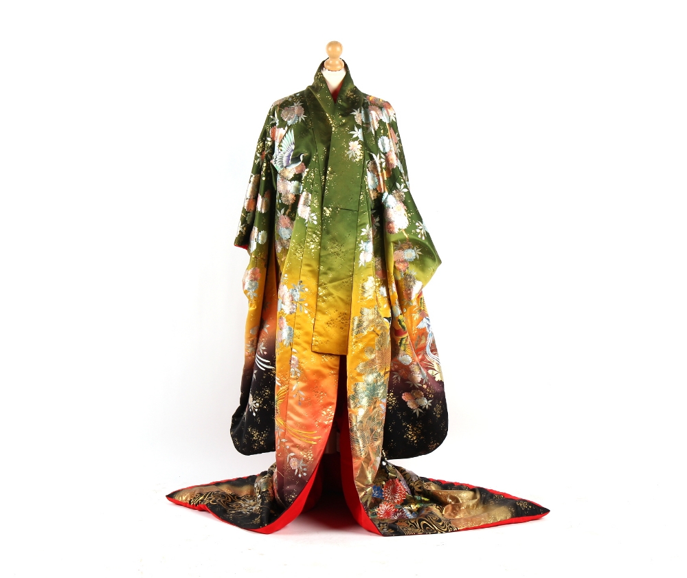 Property of a lady - a bright & colourful Japanese silk wedding kimono or robe.