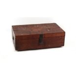 Property of a gentleman - a late 19th / early 20th century teak low trunk, 34.75ins. (88.5cms.) wide