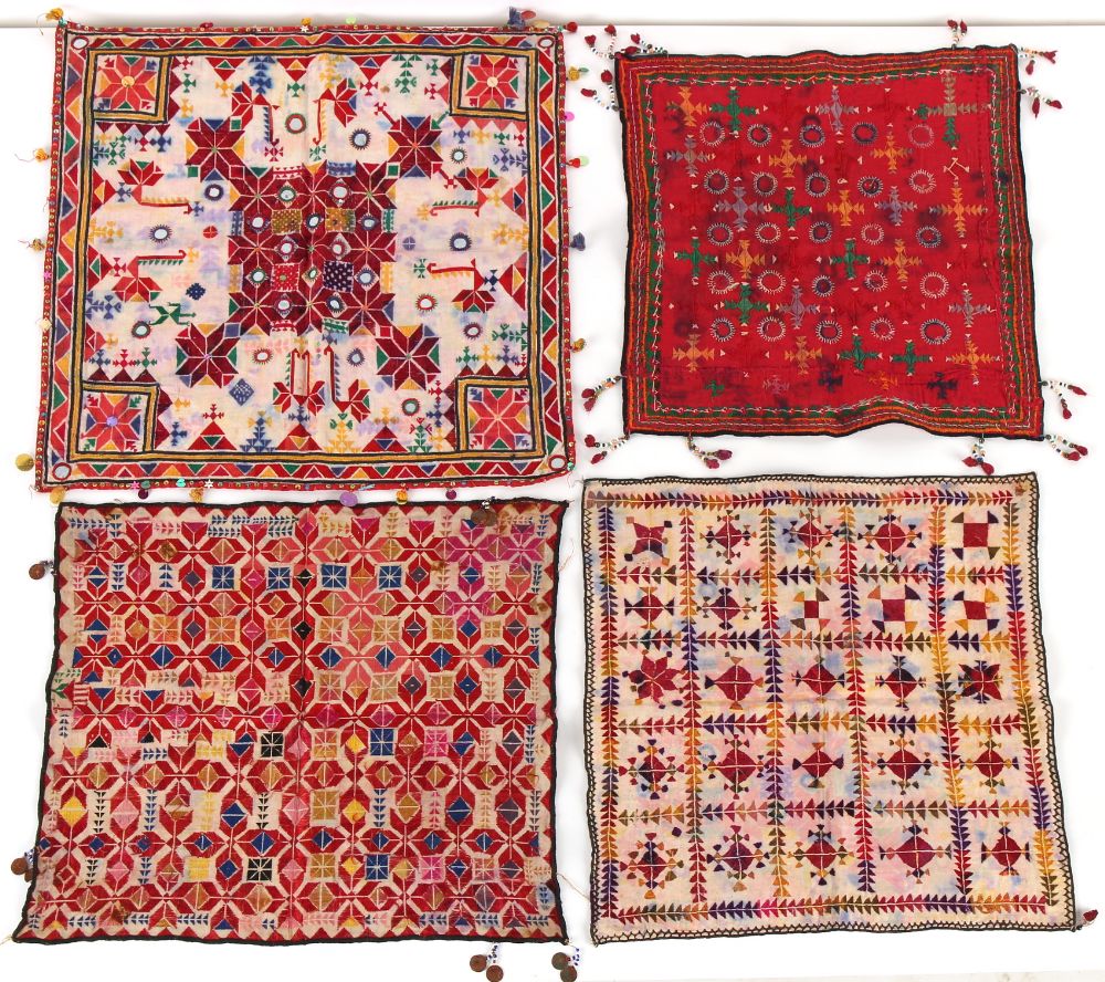 Property of a lady - a group of six Indian or Pakistani embroidered panels, four with mirror - Image 3 of 4