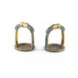 Property of a lady - a pair of Chinese bronze & cloisonne stirrups, 19th century, each 6.5ins. (16.