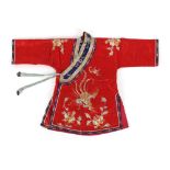 Property of a gentleman - an early 20th century Chinese lady's scarlet silk jacket or short robe,