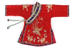 Property of a gentleman - an early 20th century Chinese lady's scarlet silk jacket or short robe,