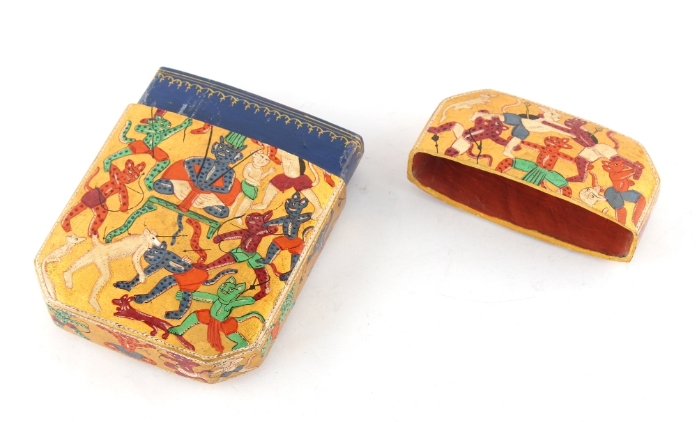Property of a gentleman - a 19th century Indian lacquered papier mache cigar case, well painted with - Image 3 of 4